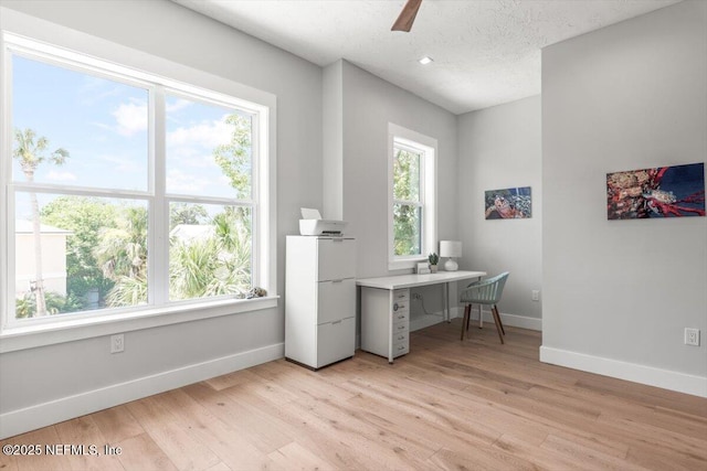 211 Belvedere St, Atlantic Beach, FL 32233 - home office with baseboards, light wood-style floors, and a ceiling fan