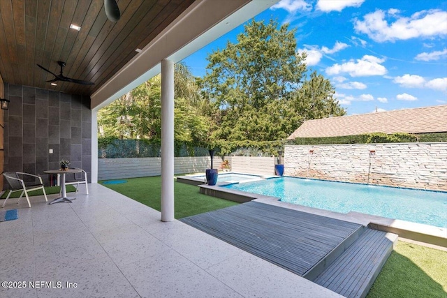 211 Belvedere St, Atlantic Beach, FL 32233 - view of swimming pool with a fenced backyard, ceiling fan, and a patio