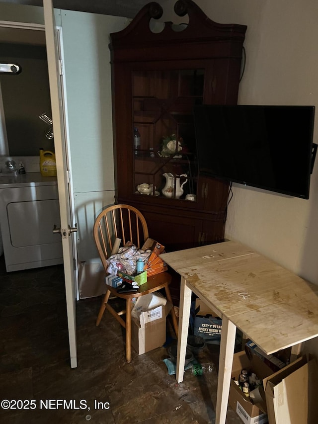 dining room with a workshop area