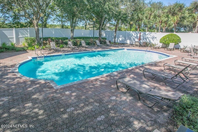 view of swimming pool featuring a patio area