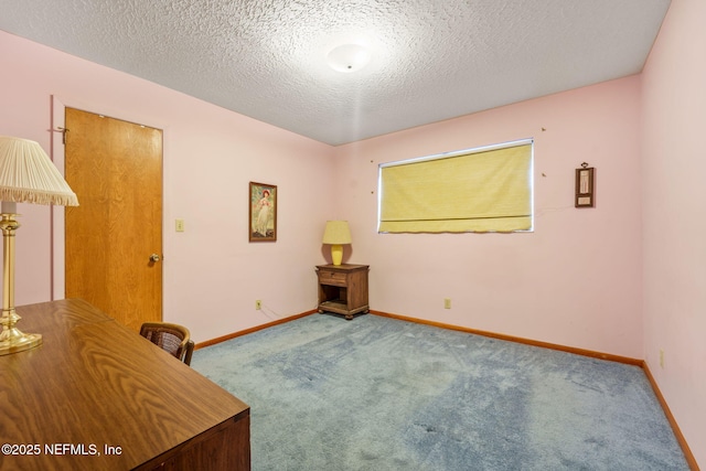 empty room with a textured ceiling and carpet flooring