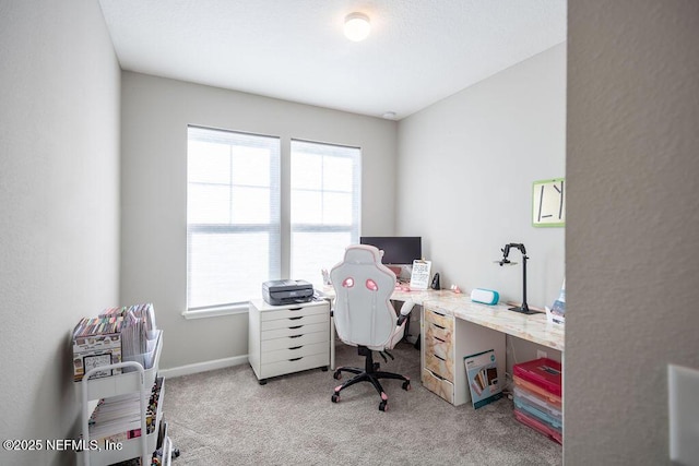 office area featuring light colored carpet