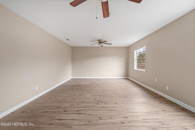 spare room featuring ceiling fan and light hardwood / wood-style floors