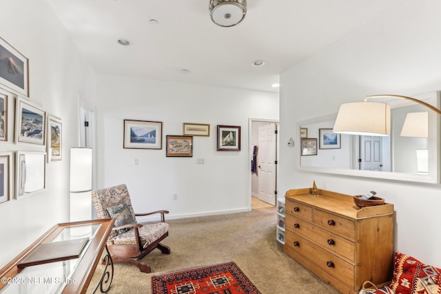 living area with light carpet