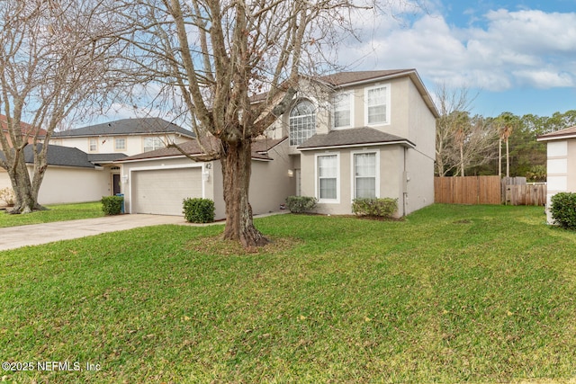 view of front property featuring a garage and a front lawn