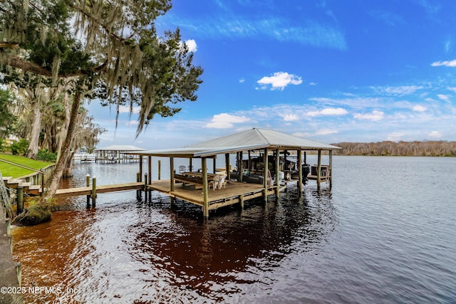 view of dock with a water view