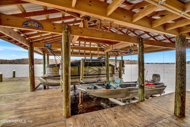 dock area featuring a water view