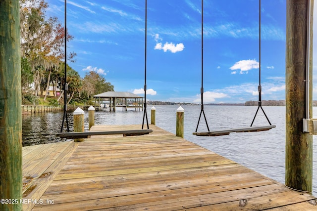 view of dock featuring a water view