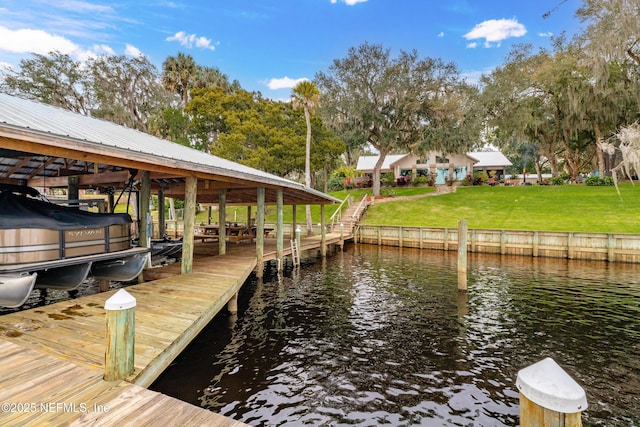 dock area with a water view