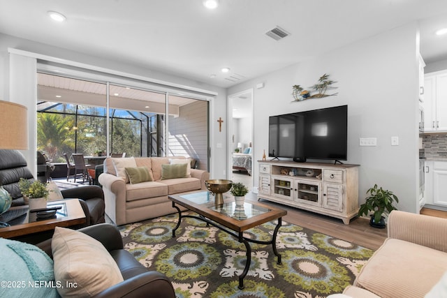 living room featuring dark hardwood / wood-style floors