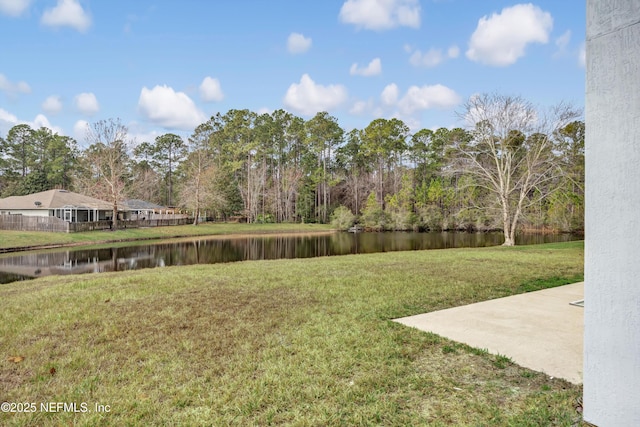 view of yard with a water view