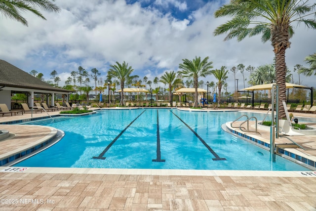 view of swimming pool with a patio