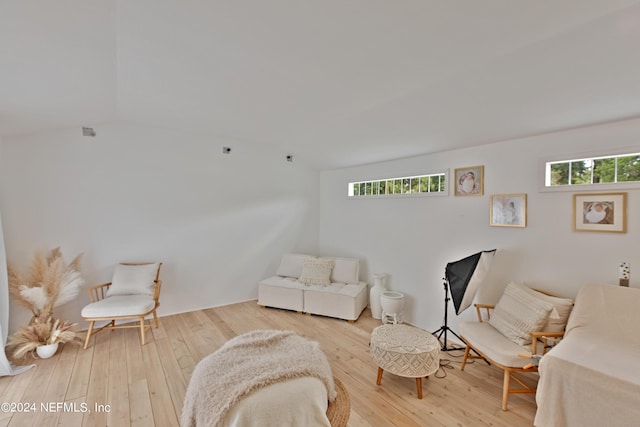 sitting room featuring plenty of natural light and hardwood / wood-style floors