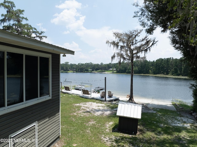 dock area with a water view