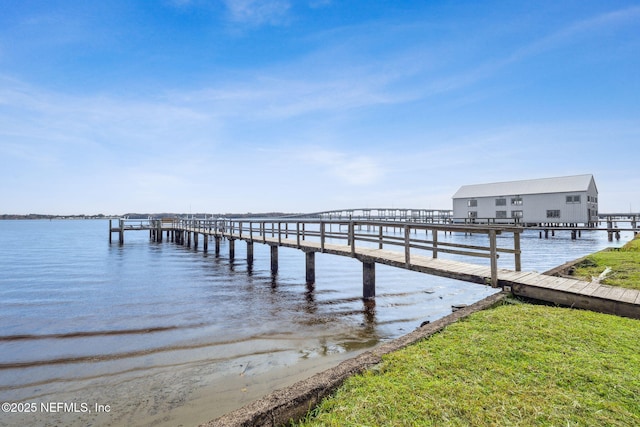 view of dock with a water view