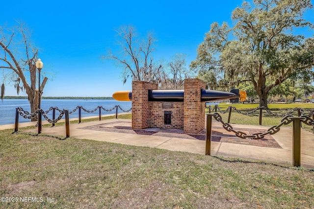 view of yard with a water view