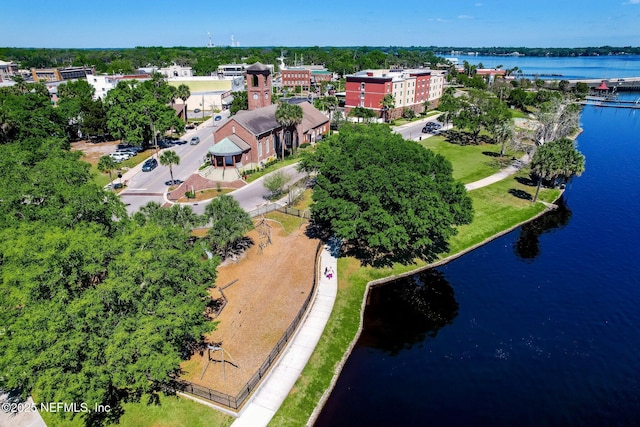 bird's eye view featuring a water view