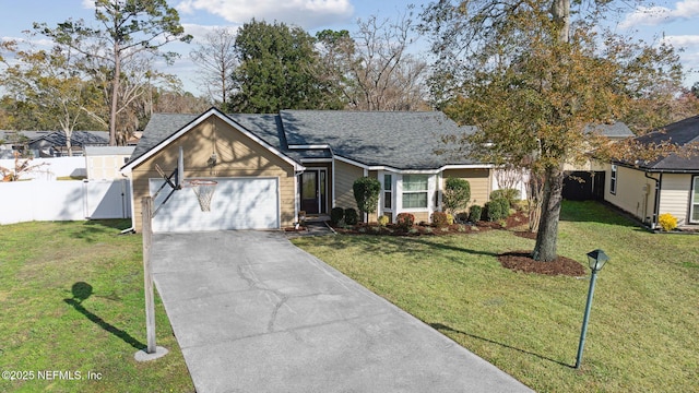 view of front facade with a garage and a front yard