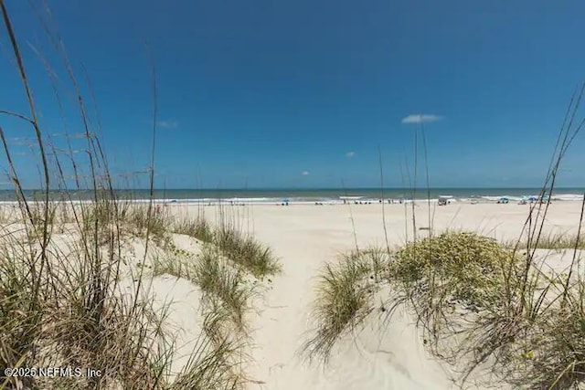 view of water feature with a beach view