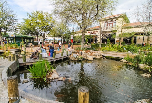 view of home's community with a water view