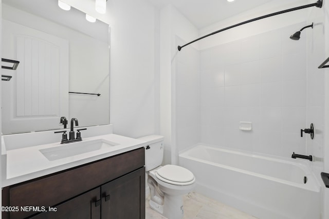 full bathroom featuring vanity, toilet, and tiled shower / bath combo