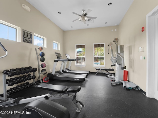 gym featuring ceiling fan