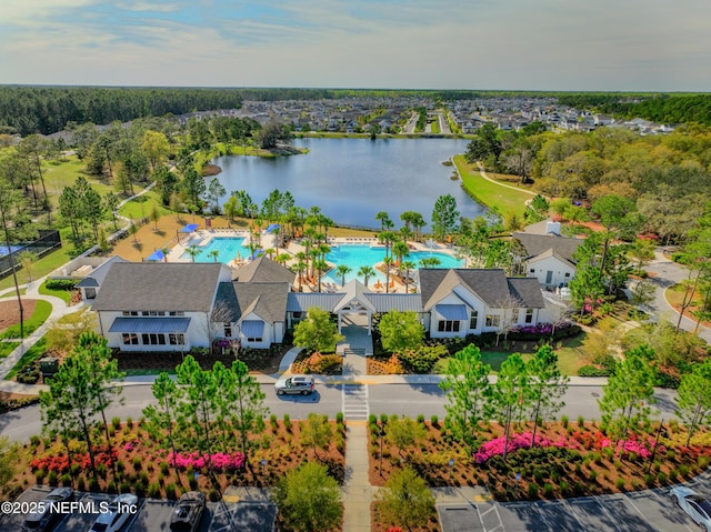 drone / aerial view featuring a water view