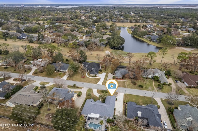 aerial view with a water view