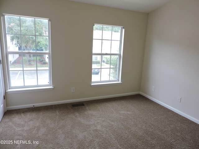 unfurnished room featuring a wealth of natural light and carpet floors