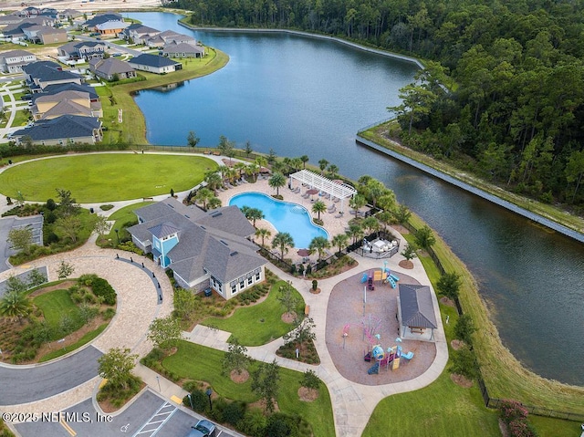 aerial view with a water view