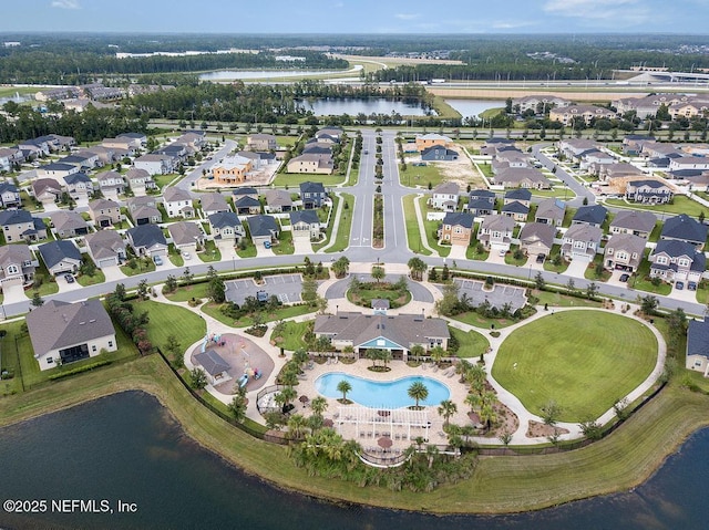 aerial view with a water view