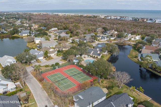 aerial view with a water view and a residential view