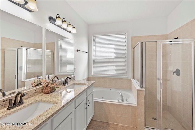 bathroom with a shower stall and a sink