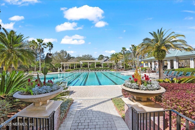 community pool featuring a patio and a pergola