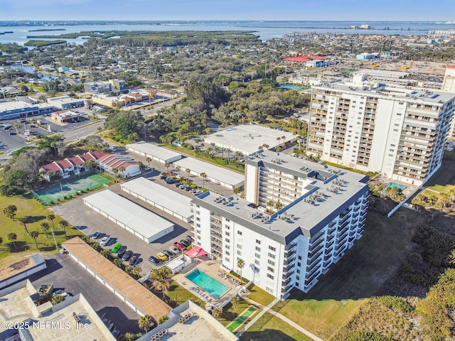 aerial view featuring a water view