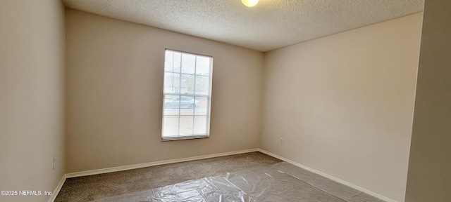 unfurnished room featuring light carpet and a textured ceiling