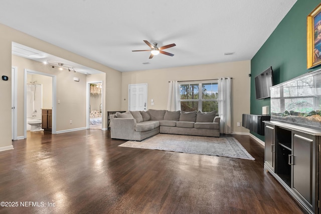 living room featuring ceiling fan