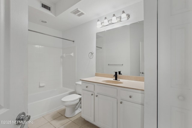 full bathroom featuring toilet, tile patterned flooring, tub / shower combination, and vanity