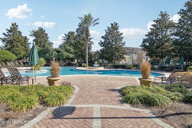 view of pool featuring a patio