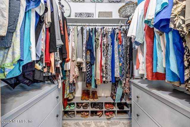 walk in closet with carpet