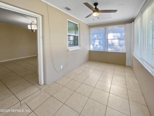 unfurnished sunroom featuring ceiling fan