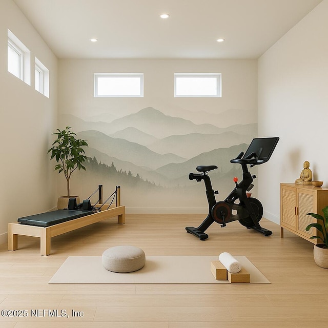 85558 Fall River Pkwy, Fernandina Beach, FL 32034 - workout room featuring wood finished floors and recessed lighting
