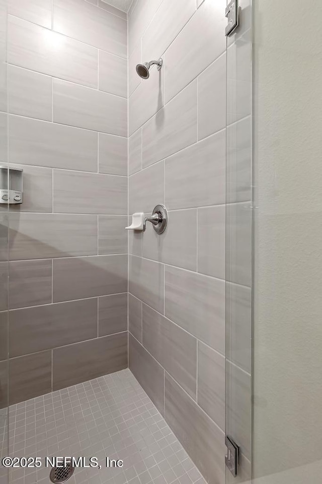 bathroom featuring a shower with shower door