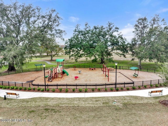 view of jungle gym with a yard