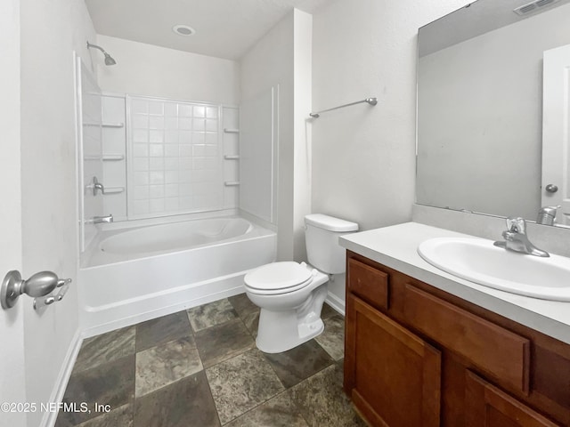 full bathroom featuring vanity, toilet, and shower / bathtub combination