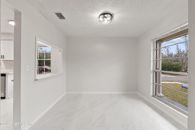 empty room with a healthy amount of sunlight and a textured ceiling