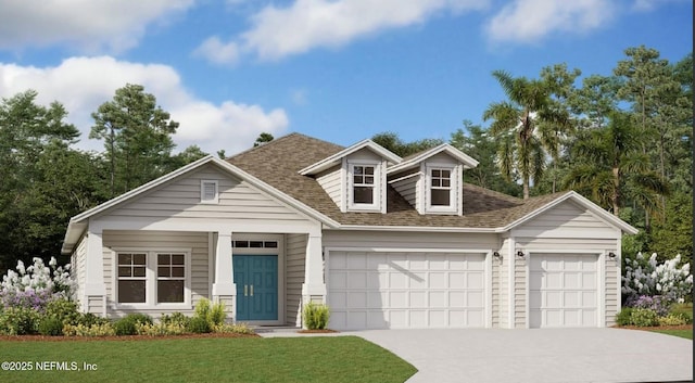 view of front of house featuring a front lawn and a garage