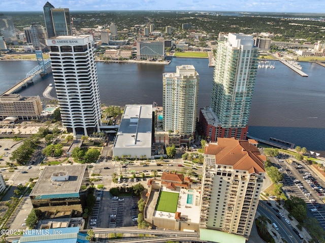 bird's eye view featuring a water view