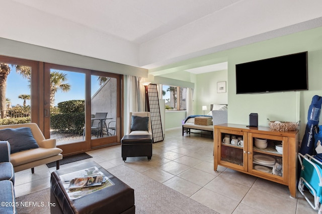 living area with light tile patterned floors