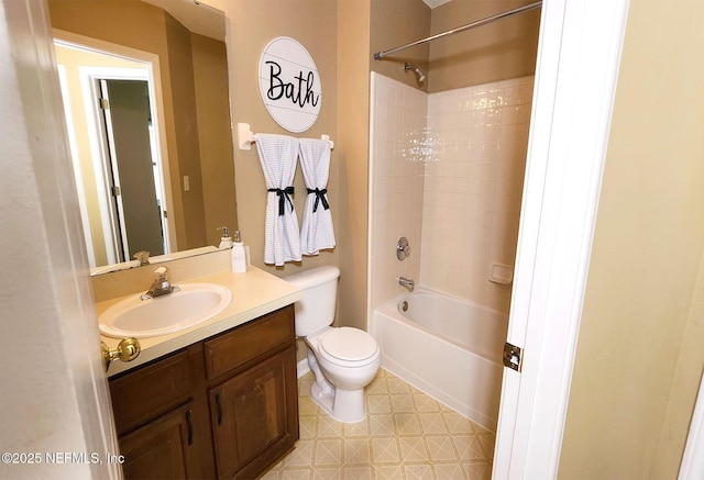 full bathroom with vanity, bathing tub / shower combination, and toilet